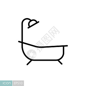 浴室矢量图标 带淋浴标志的浴缸龙头洗澡卫生间肥皂卫生放松洗发水温泉清洁度插图图片