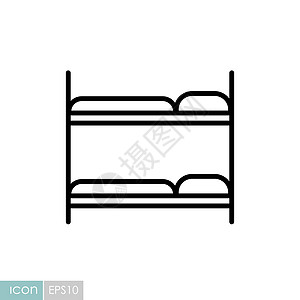 双层床平面矢量 ico家具旅馆孩子们旅行标识宿舍休息枕头插图酒店背景图片