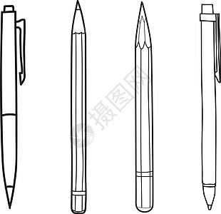 手画笔和铅笔可爱矢量线插图图片