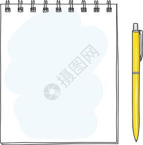 螺旋笔记本和黄色球点 Pen 手画矢量艺术i图片