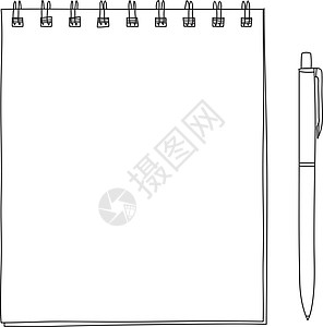 螺旋笔记本和球点 Pen 笔画手画矢量线 艺术有病图片