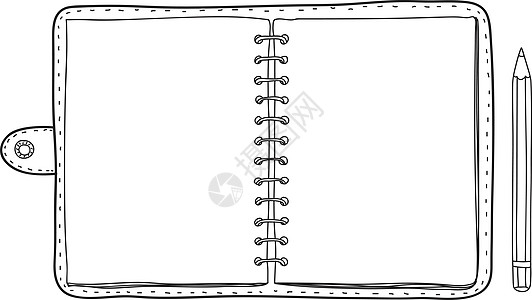 古旧笔记本笔记本和黑色铅笔向量线艺术光图片