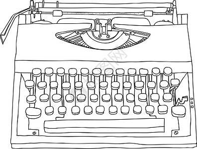 打字机 旧手画出可爱的线条艺术插图图片