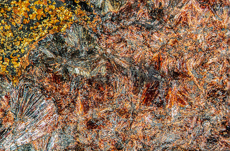 埃利奥诺特和卡科森矿物矿物质花丝黄色长石岩石红跑石头毒素宏观科学图片