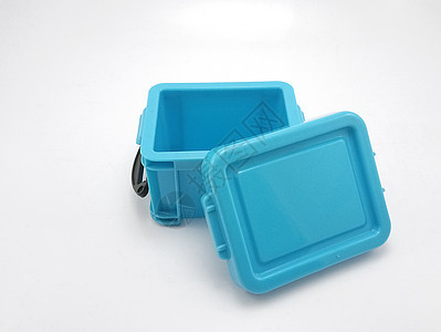 小型塑料蓝色储存箱 顶盖盖盖和侧锁贮存盒子图片