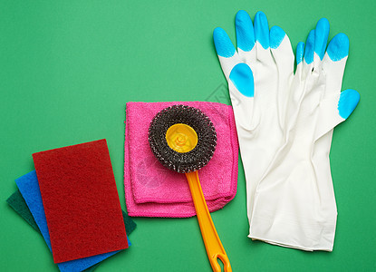 用于清洁 多色海绵 刷牙的白橡胶手套图片