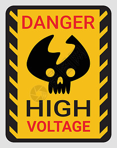 警告限制区域或危险的高压标志或电气安全标志在维修前请勿触摸或特写电源 由死亡头骨和电子标志混合设计 矢量图图片
