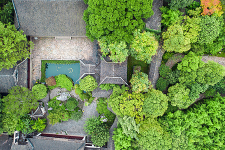 中国苏州花园古老传统园圃的空中飞行吸引力风景旅游阴影寺庙花园文化旅行池塘遗产图片