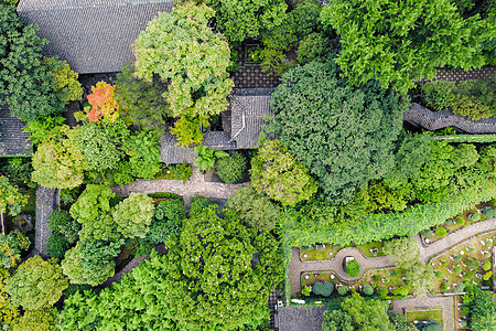 中国苏州花园古老传统园圃的空中飞行天线环境树木公园游客文化历史寺庙历史性旅行图片