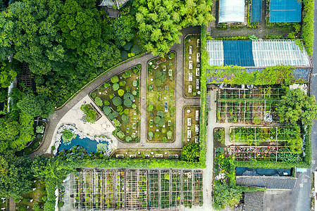 中国苏州花园古老传统园圃的空中飞行公园树木遗产文化花园寺庙环境天线池塘旅行图片