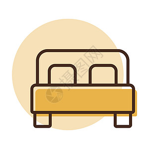 双人床平面矢量 ico插图就寝枕头旅馆休息旅行房间服务酒店床垫图片