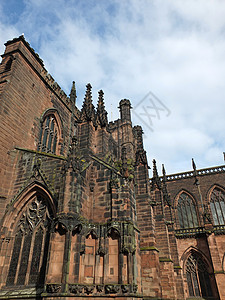 在古老的切斯特大教堂上 近距离地观视着石头建筑学崇拜教会英语信仰遗产历史性王国旅游图片
