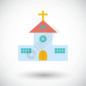 教会单一平面图标教堂艺术尖顶建筑宗教夹子窗户红色蓝色建筑学图片