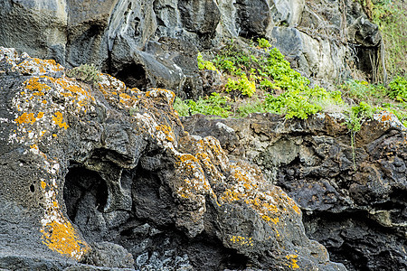 特纳里夫火山海岸黑色绿色石头崎岖风化灰色荒野海岸火山火山石图片