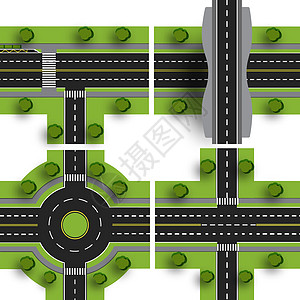 设置运输枢纽 不同道路的交叉点 环绕环流 带有阴影的物体 插图图片