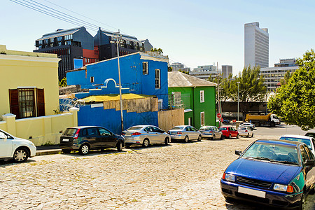 南非开普敦市风景Bo Kaap区房子历史地标建筑村庄天空房屋景观蓝色旅游图片