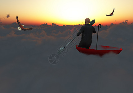 红色乌布鲁拉人漂浮在云层中图片