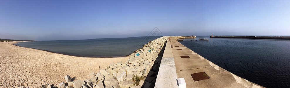 波兰波罗的海海滩的全景(波兰)背景图片