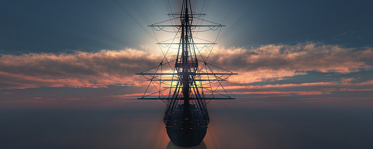旧船在海上日落旅行护卫舰天空古董冒险运输海盗历史导航帆船图片