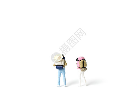 白色背景上孤立的微型后包装器旅行游客享受数字宏观玩具假期图片