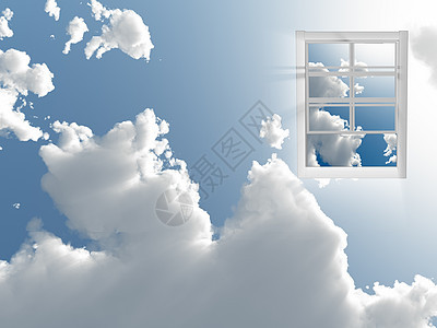 天空中的窗口自由风景场景玻璃天堂框架活力蓝色窗户白色图片