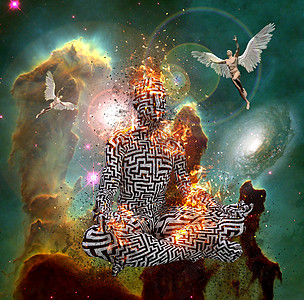 冥想永恒门户网站宗教物理男人力量想像力姿势星云瑜伽背景图片