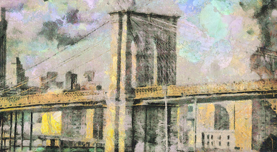 曼哈顿桥桥艺术摩天大楼建筑天空城市褪色地标艺术品墙纸景观图片