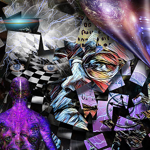 心灵的一小片披风洞察力头脑艺术品正方形紫色男性眼睛宇宙插图图片