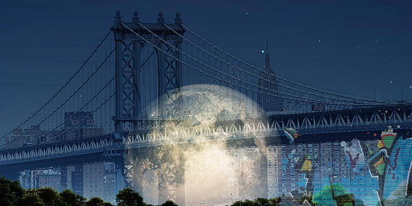 曼哈顿桥桥都市插图地标港口景观建筑概念天际摩天大楼建筑学背景图片
