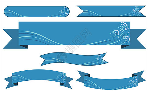 一套日本风格的蓝色横幅 装饰在白色背景上的波浪图片
