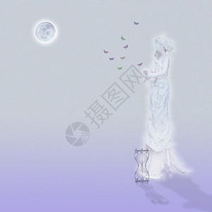 月光中的大理石雕像行星魔法幻影古董秘密女神身体小时仙境3d图片