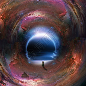 宇宙 扁平化在太空隧道中乘船的人背景