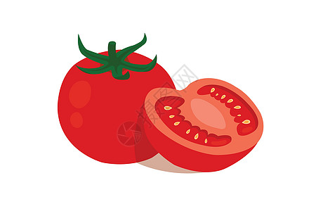 孤立在白色背景上的西红柿 白色背景中切成两半的西红柿食物沙拉饮食卡通片农业烹饪插图蔬菜绿色解剖图片