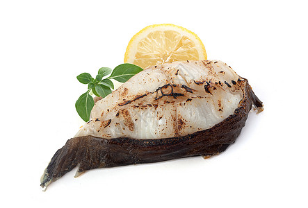 烤鱼牛排盘子光盘柠檬鲶鱼白色美食海鲜黄色食物绿色图片