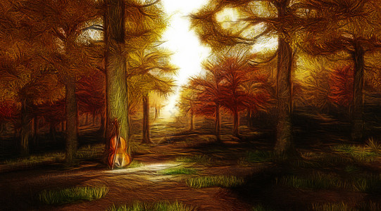 秋天公园的Violin橙子故事季节旋律想像力风景插图歌曲娱乐音乐家图片