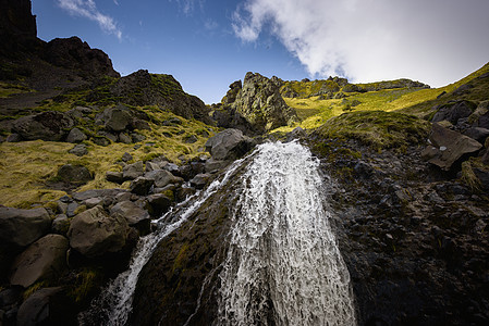 冰岛的瀑布冰川岩石壁架遗产倒台悬崖蓝色远足流动图片