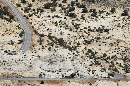 穿过荒荒沙漠的道路高高的视野孤独干旱风景图片