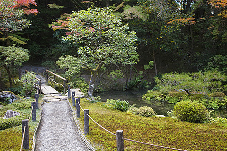 天珠日本京都天juan寺院花园 有人行道和桥梁风景场景花园人行道池塘文化背景