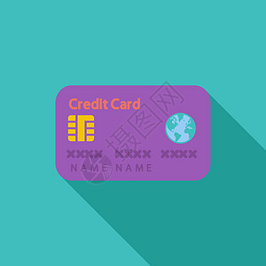 信用卡单个平面图标互联网代码支付安全信用塑料插图蓝色债务取款机背景图片