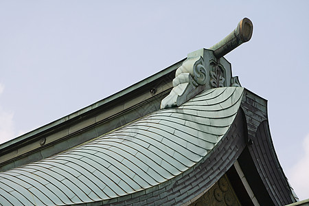 在美治神殿的铺垫屋顶上建筑屋面建筑学字形视图特写房顶神社山墙原宿图片