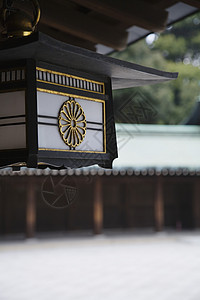 Meeji神殿的食道挂生绿灯特写原宿照明装置视图神社灯笼旅行图片