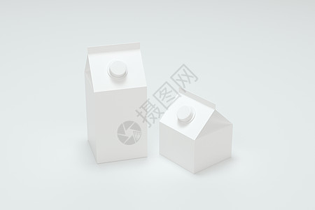 白色背景的空牛奶盒 3D翻接塑料小样产品包装牛奶盒子纸板渲染空白商品图片