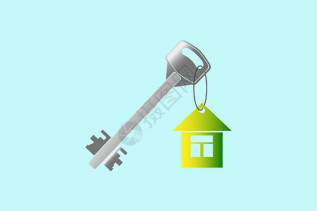 房子以钥匙链的形式挂在金属钥匙上图片