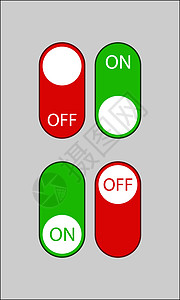 一组红色和绿色的垂直垂直奥氏按钮 带有 On 和 FF Inscr图片