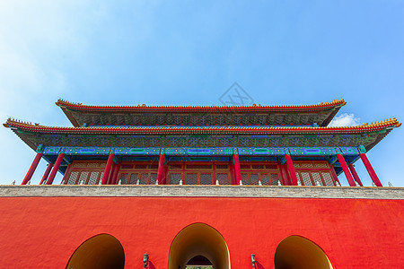 蓝天下中国传统建筑 蓝色天空下历史文化寺庙王朝房子地标红色遗产城市建筑学图片