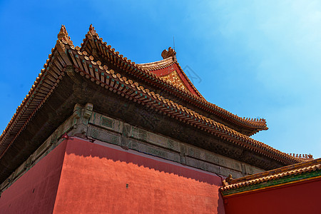 蓝天下中国传统建筑 蓝色天空下文化寺庙遗产旅游王朝地标历史红色房子建筑学图片