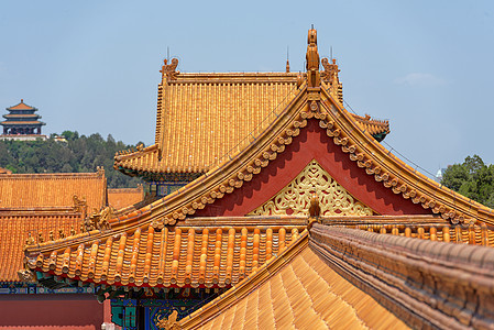 蓝天下中国传统建筑 蓝色天空下文化艺术历史地标旅游旅行建筑学瓷砖王朝寺庙图片