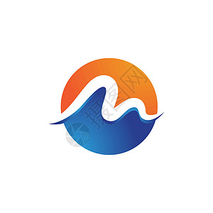 M 字母图标矢量它制作图案公司海浪圆圈地平线蓝色标识天气海滩旅游晴天图片