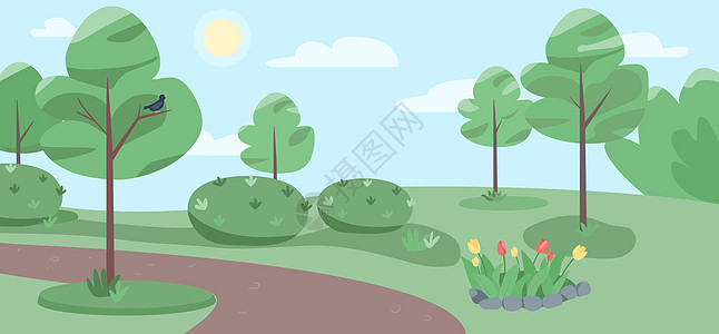 空荡荡的公园平面颜色矢量它制作图案院子图表花园太阳空气香椿信息人行道衬套横幅图片