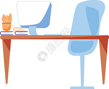 办公室工作空间平板颜色矢量对象桌面职场物品组织内阁工人公司监视器教育就业图片